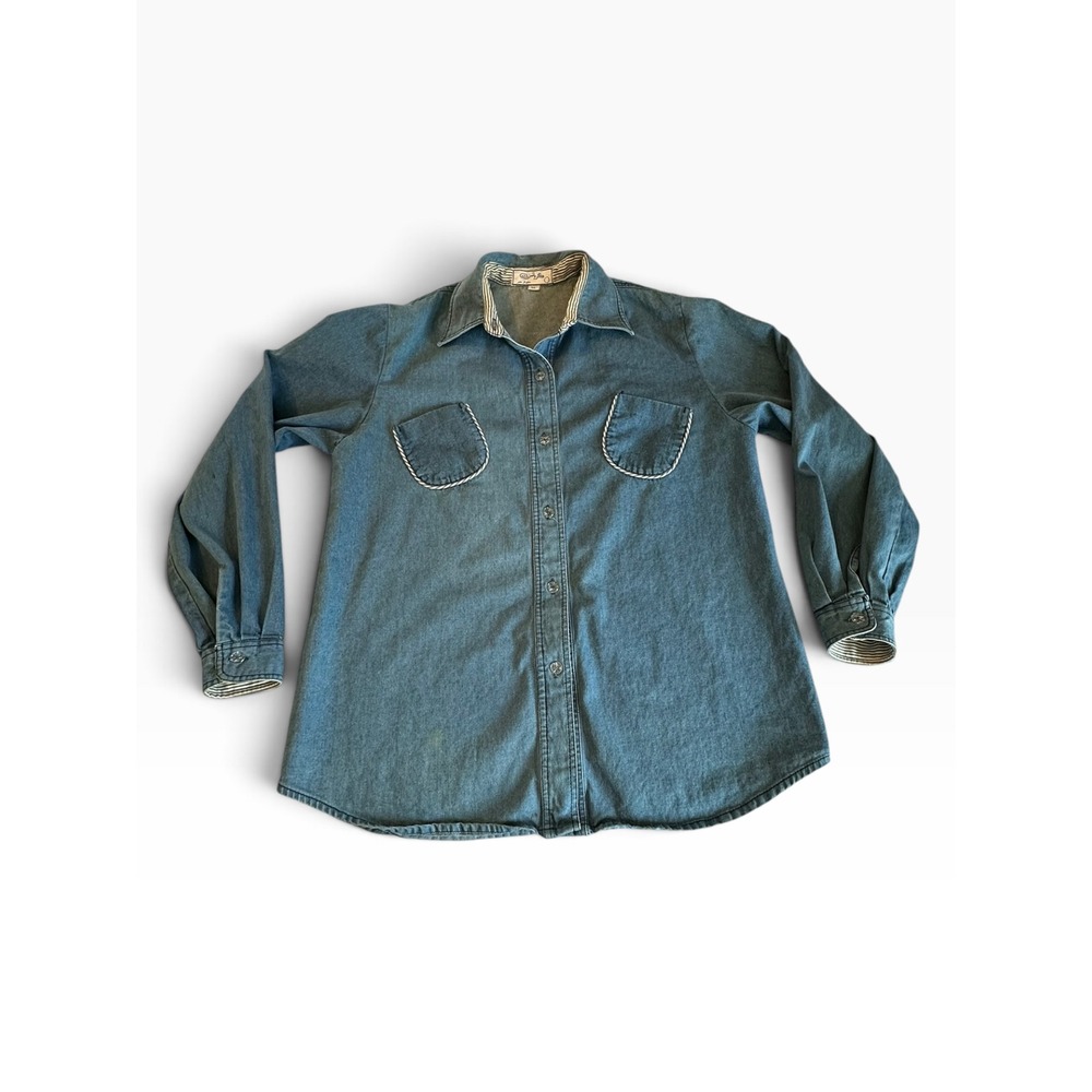 Creation Style Denim Shirt Women XL Blue Donald Daisy Duck Embroidered 90s‎